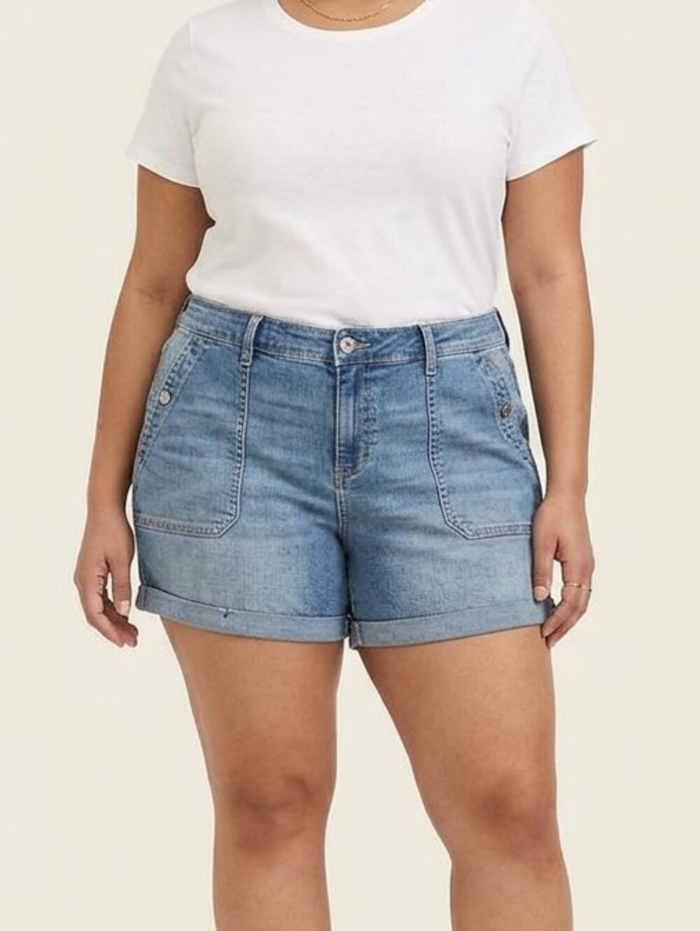 Torrid Denim Utility Shorts Blue Wash Roll Cuff Front Pocket Plus Size 20